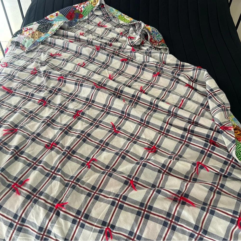 Vintage Handmade “Postage Stamp” Patchwork Quilt Multicolor Bedcover#0831256
